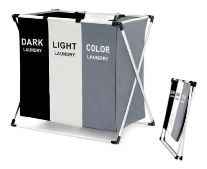 Cesto de Ropa Plegable con 3 Compartimentos – Organizador de Lavandería Dark, Light & Color